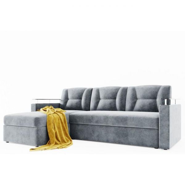 Угловой диван «Монро», угол левый, ЛДСП венге, механизм дельфин, велюр, цвет селфи 01