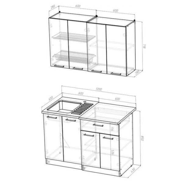 Кухонный гарнитур Лариса лайт 1 1200 мм