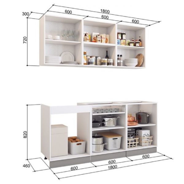 Кухонный гарнитур Стоун 1800х600 белый/камень темно-серый/акация светлая