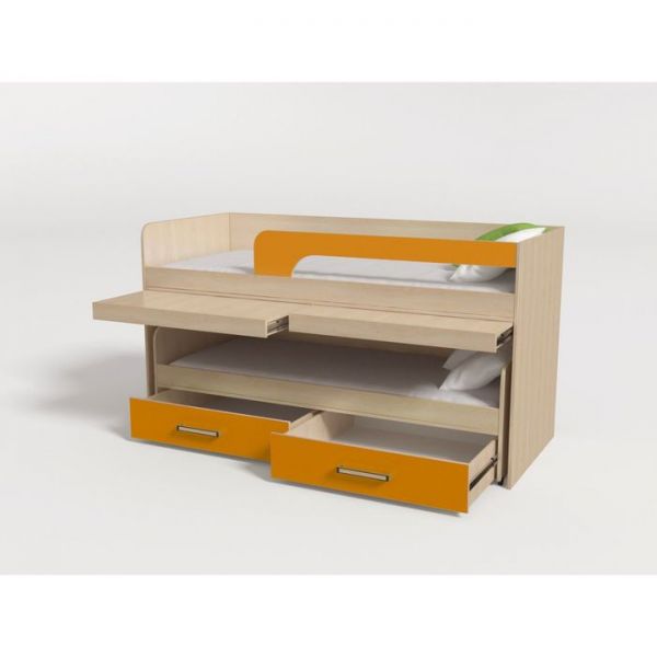 Кровать 2-х ярусная №16 1950х870х1100 дуб молочный/оранжевый