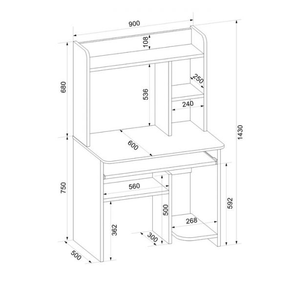 Стол компьютерный Интел-1 900x600x1430 Ясень Шимо темный / Ясень Шимо светлый