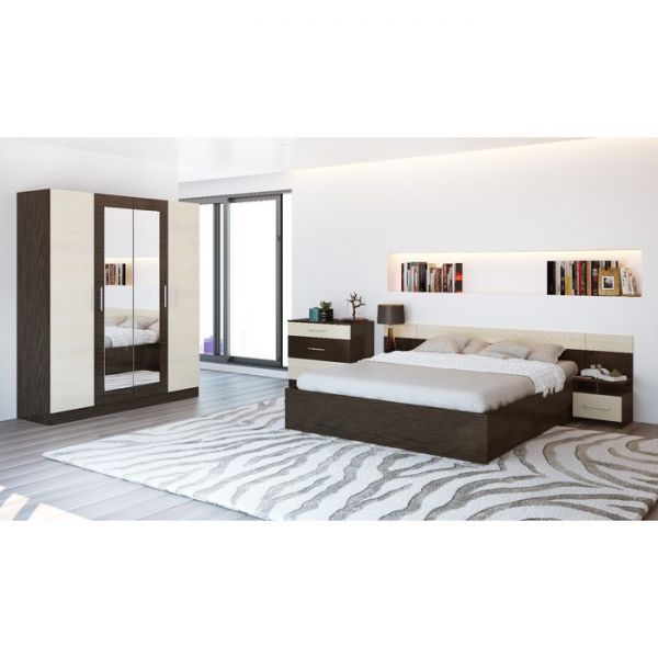 Спальня «ЛЕСИ Уют-1», кровать 160 см, 2 тумбы, комод, шкаф 4 створки, цвет кантербери-сонома