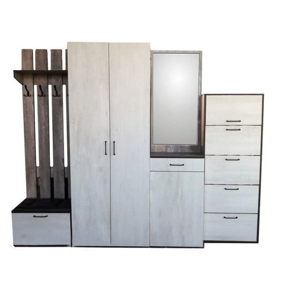 Прихожая «Грейвуд», 2550 ? 380 ? 2050 мм, цвет пайн бетон тёмный / пайн бетон светлый