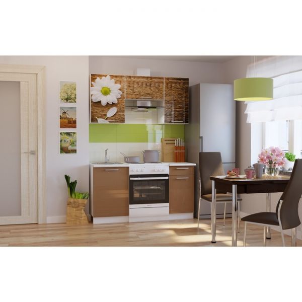 Кухонный гарнитур ЭКО 1500 мм, столешница под мойку 500 мм, цвет эко-3 ромашка/капучино