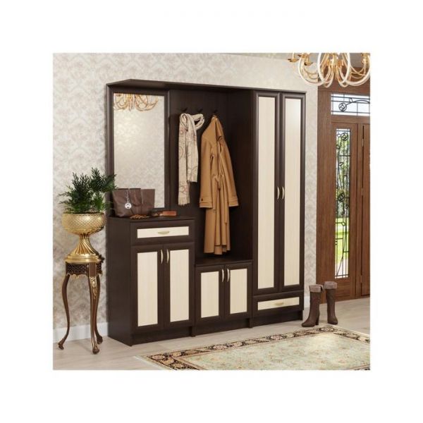 Прихожая «Саша 3», 1806 ? 430 ? 2116 мм, ЛДСП / МДФ, зеркало, цвет венге / млечный дуб