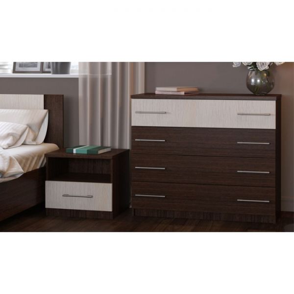 Комод «Аврора», 4 ящика, 1028 ? 400 ? 876 мм, цвет венге / дуб молочный