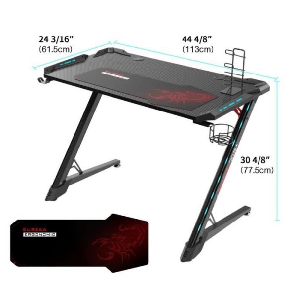 Стол игровой  Eureka Z1-S Pro c RGB подсветкой, черный