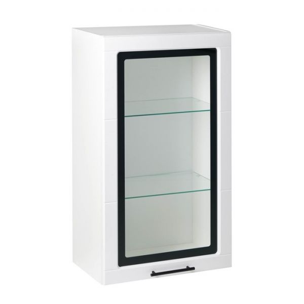 Шкаф навесной Лайт со стеклом, 600х1032х340, МДФ Белый глянец/Белый ЛДСП