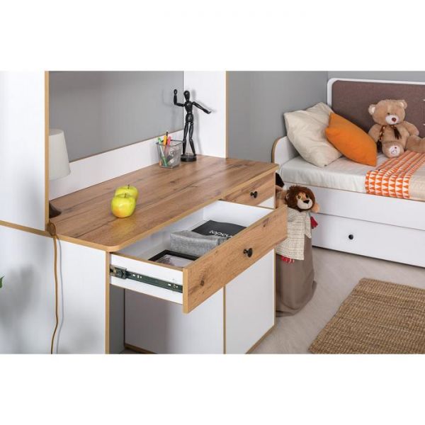 Стол письменный Вуди 12.42, 1100х527х784, Белый/Дуб золотой