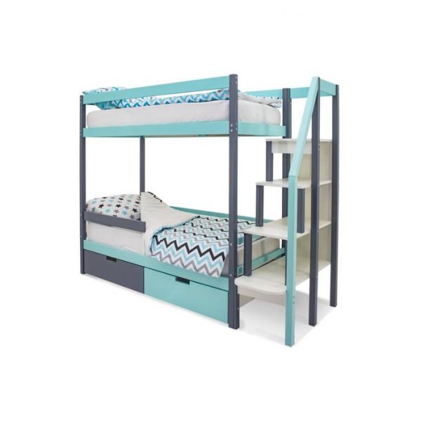 Детская двухъярусная кровать Бельмарко Svogen графит-мятный