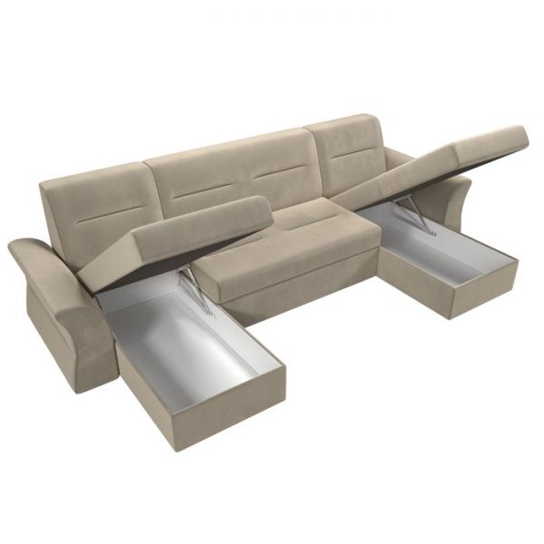 П-образный диван «Клайд», механизм дельфин, микровельвет, цвет бежевый