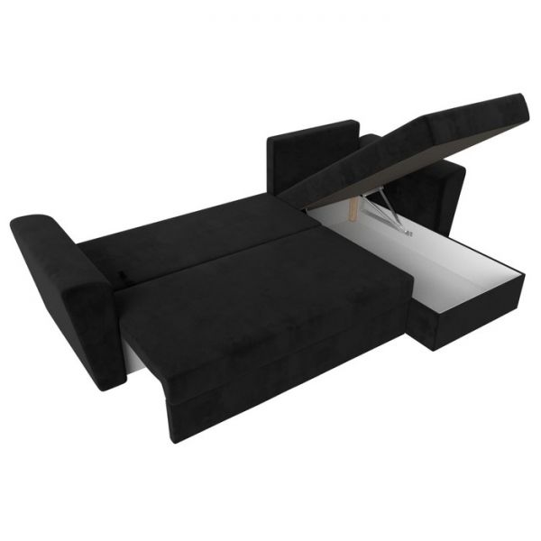 Угловой диван «Амстердам лайт», еврокнижка, правый угол, велюр, цвет чёрный