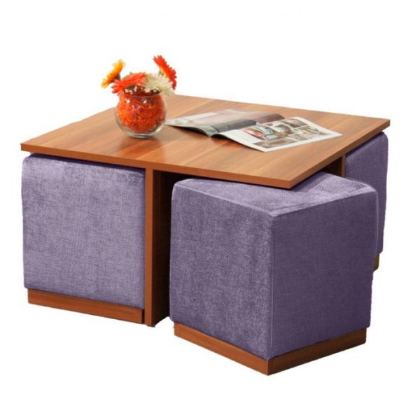 Стол журнальный, 850 ? 850 ? 500, цвет слива валис, с пуфами, цвет Violet