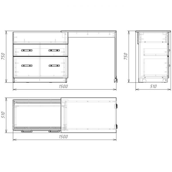 Комод трансформер, 510х800(1500)х750, Дуб сонома