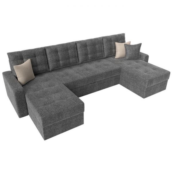 П-образный диван «Ливерпуль», механизм дельфин, рогожка, цвет серый