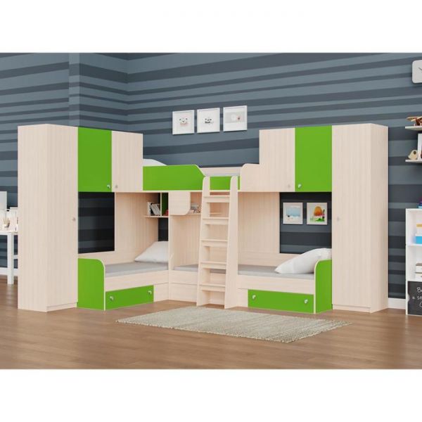 Детский комплекс «Трио 3», цвет дуб молочный / салатовый