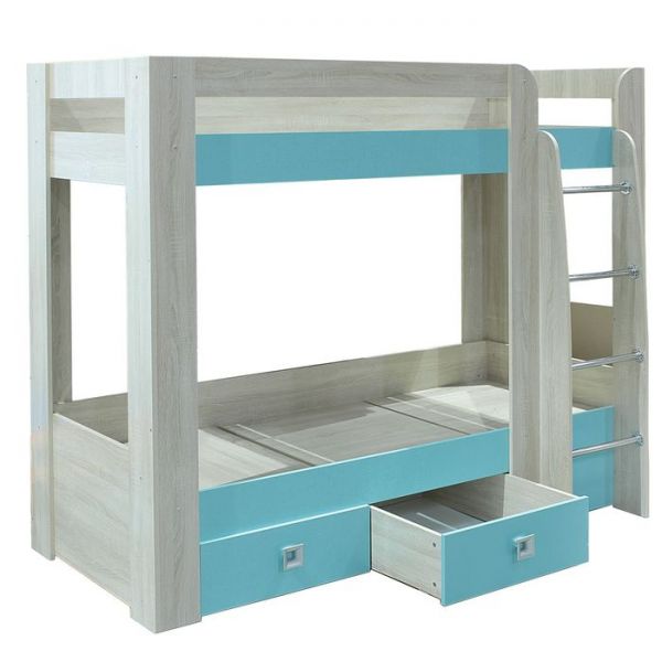 Кровать 2-х ярусная с двумя ящиками СИТИ / Дуб сонома / Аква