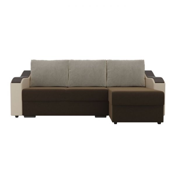 Угловой диван «Монако», механизм еврокнижка, микровельвет, цвет бежевый / коричневый