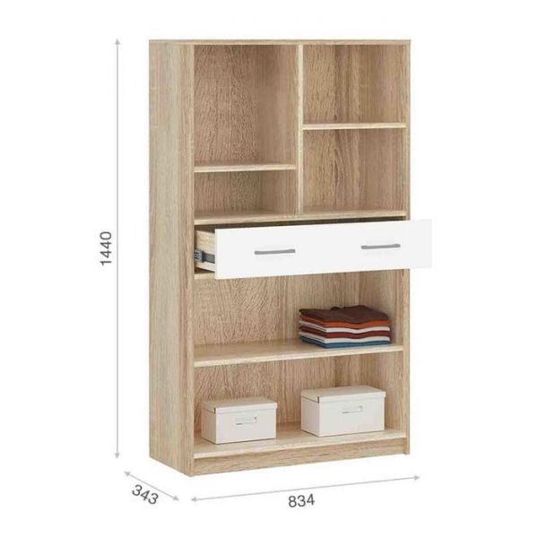 Комод с витриной «Стелс», 1 ящик, 834 ? 343 ? 1440 мм, цвет дуб сонома / белый