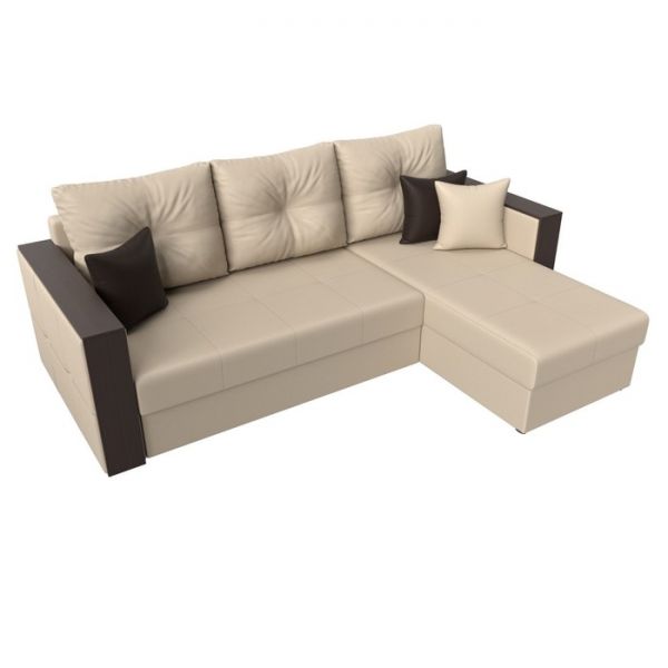 Угловой диван «Валенсия», механизм дельфин, экокожа, цвет бежевый