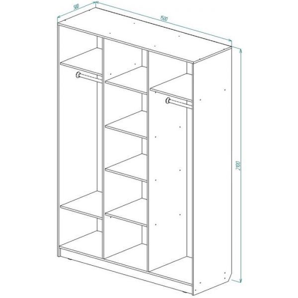 Шкаф 3-х створчатый распашной с зеркалом ШР3/1 2100х1500х500 Ясень Шимо Светлый/Темный