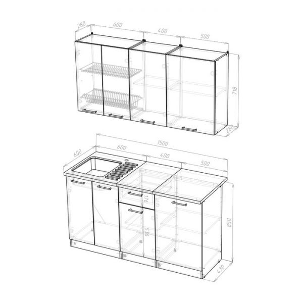 Кухонный гарнитур Алина нормал, 1500 мм