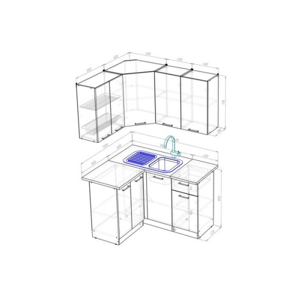 Кухонный угловой гарнитур Паола прайм 1400х1200 Белый/Кантри/Дуб грей, Дуб браун