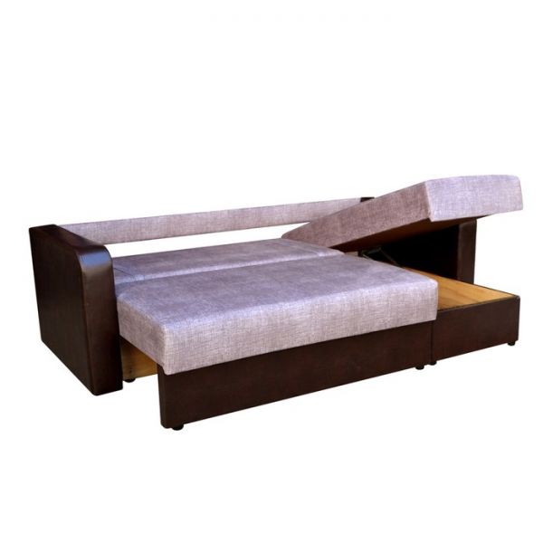 Еврософа "Непал-Эконом" угловой, ткань Мауа 78/Аркон 3/экокожа коричневая