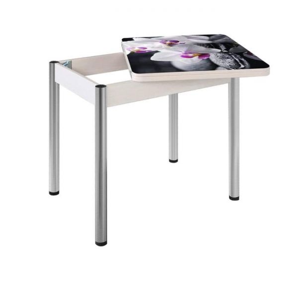 Стол поворотно-раскладной "Ника", Орхидея 3, покрытие стекло, подстолье белёный дуб