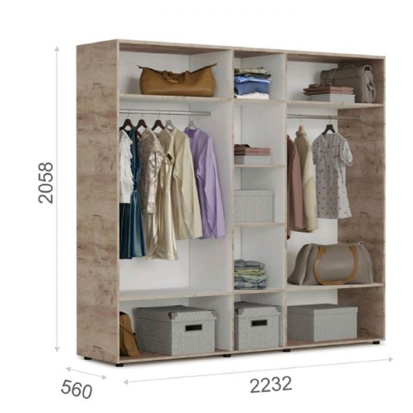 Шкаф «Джулия», 5-ти дверный с 5 зеркалами, 2232 ? 560 ? 2058 мм, цвет крафт серый