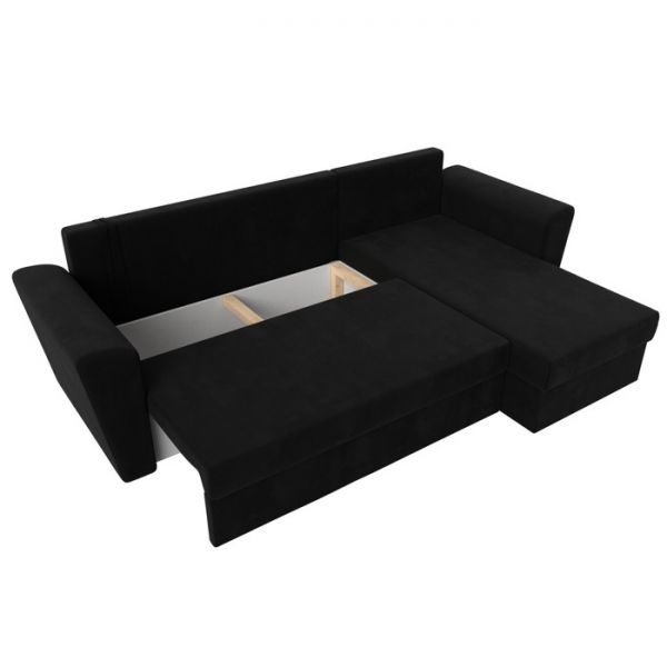 Угловой диван «Амстердам лайт», еврокнижка, правый угол, микровельвет, цвет чёрный