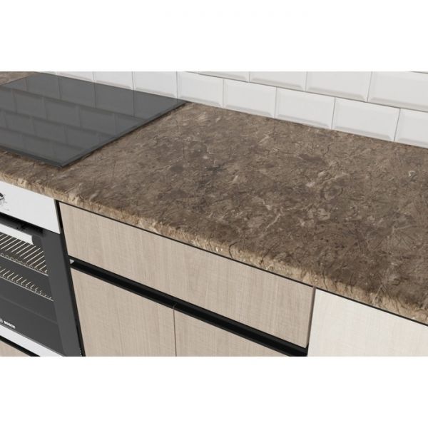 Кухонный гарнитур Кварц Экстра 3000х600 белый/аламбра темная/латте/карамель