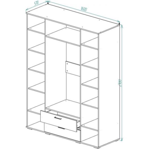 Шкаф с ящиками ЛАЙТ 2100х1600х570 Белый/корпус Дуб Сонома