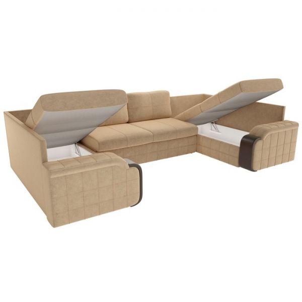 П-образный диван «Николь», механизм дельфин, микровельвет, цвет бежевый