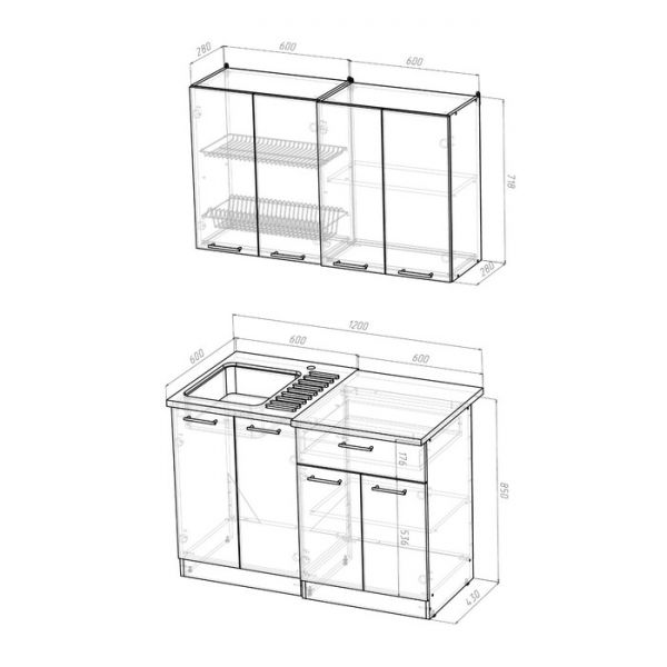 Кухонный гарнитур Сабрина лайт, 1200 мм