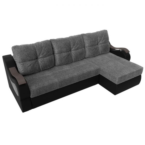 Угловой диван «Меркурий», еврокнижка, правый угол, серая рогожка/чёрная экокожа
