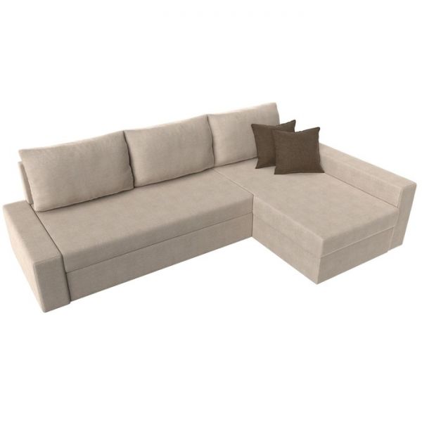 Угловой диван «Версаль», механизм дельфин, рогожка, правый угол, цвет бежевый