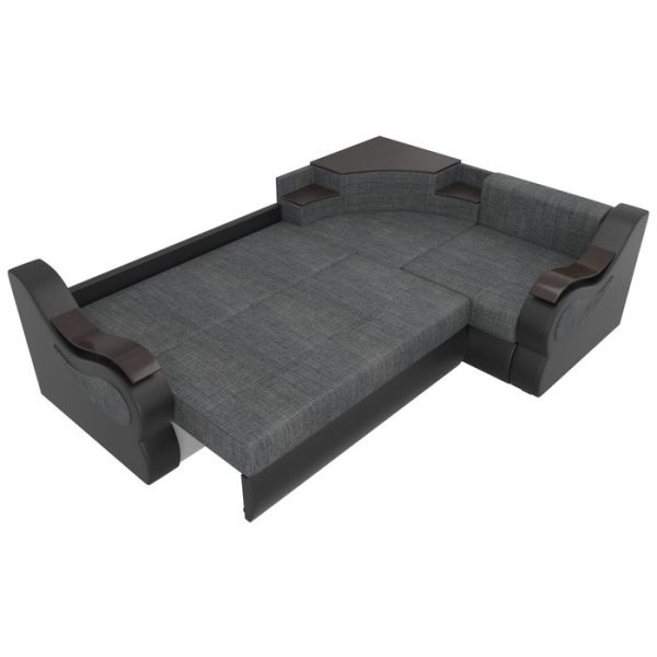Угловой диван «Митчелл», механизм еврокнижка, цвет серая рогожка / чёрная экокожа