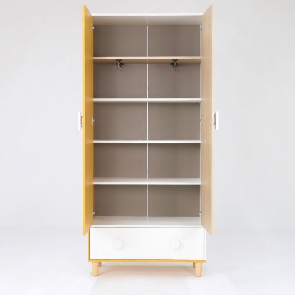 Шкаф 2-х створчатый с ящиком Манго-2 900х400х2000 белый/охра/палермо