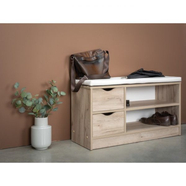 Тумба обувница Лайт 10.82, 970х346х529, Дуб серый/Гранд белый кожзам