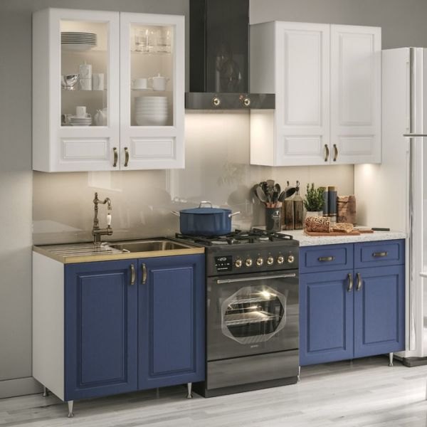 Кухонный гарнитур 1600 Констанция МДФ, Белый/Синий ультрамарин