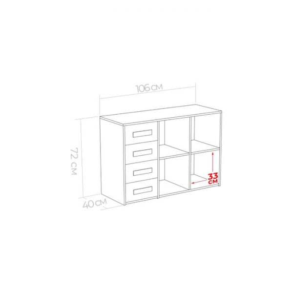 Тумба Юниор левая 4 ящика 1056х400х714 Белая аляска/Графит