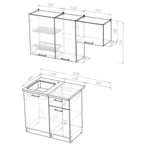 Кухонный гарнитур Лира медиум 1400