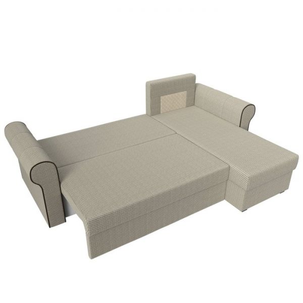 Угловой диван «Рейн», механизм еврокнижка, угол правый, рогожка, корфу 02 /кант коричневый