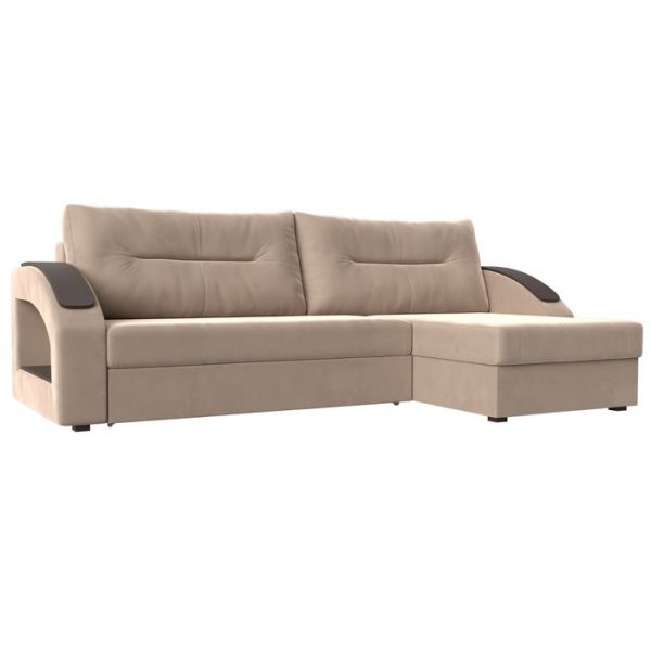 Угловой диван «Канзас», механизм еврокнижка, велюр, цвет бежевый