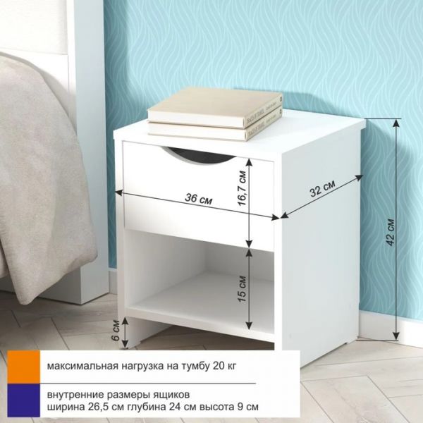 Тумба прикроватная Компакт 360х316х420 белый