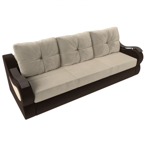 Прямой диван «Меркурий», механизм еврокнижка, микровельвет, цвет бежевый / коричневый