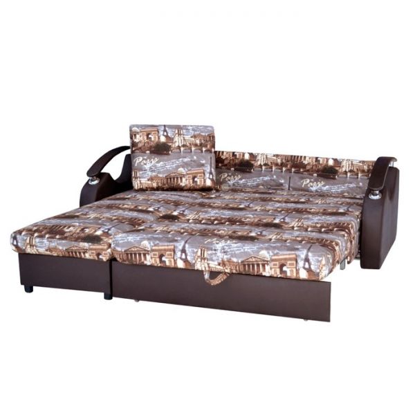 Диван «Аккордеон Люкс» Ткань Париж Серо-коричневый + кожзаменитель Коричневый