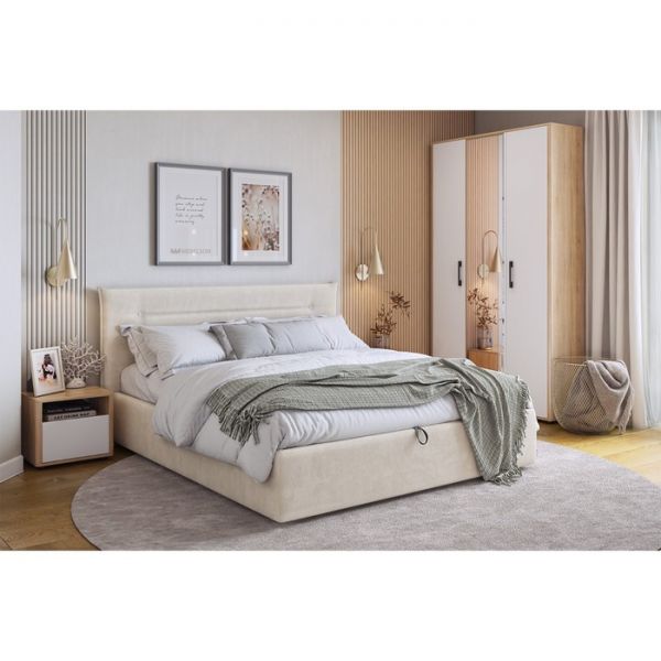 Кровать Альба с орт. основанием + ПМ 1600х2000 крем (велюр)