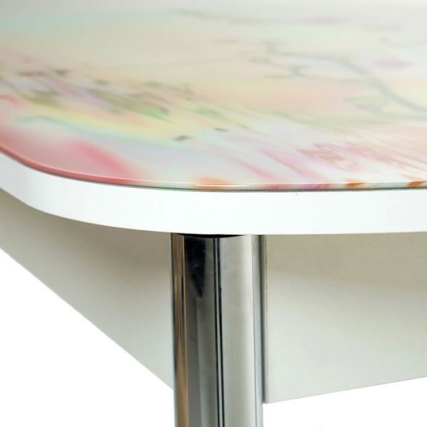 Стол раздвижной с фп Лайм 2 1100/1500х700х777 стол. Стекл./Пояс белый/прямые ноги